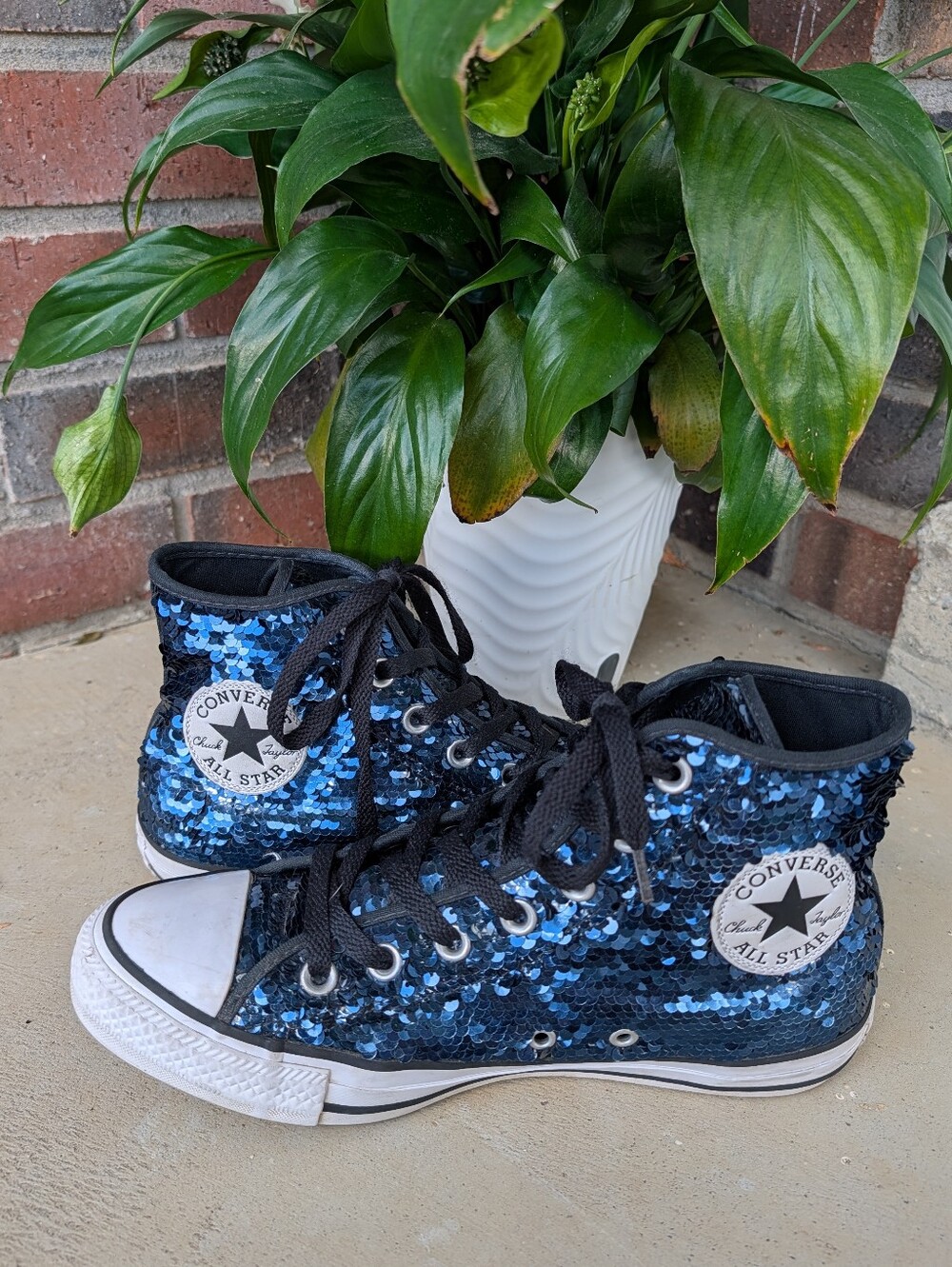 💙EUC Converse All Star Chuck Taylor Lace Up Blue Sequin High-Top Sneakers, 8W